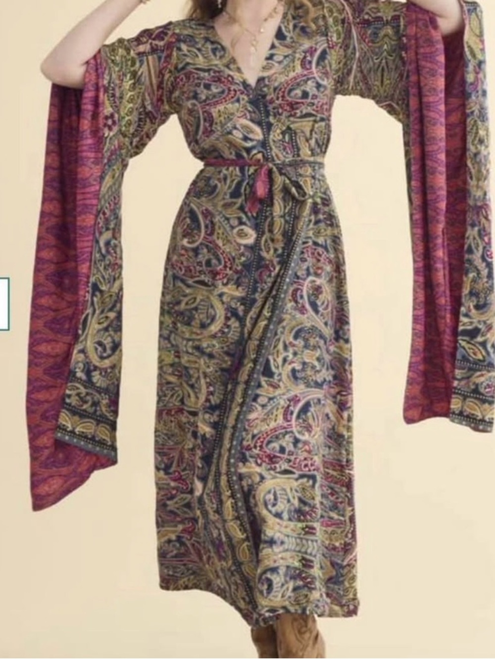 Reversible Boho Paisley Wrap Dress in Navy, Pink & Gold